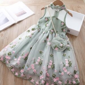 Net Yarn Flower Mesh Girls Dress